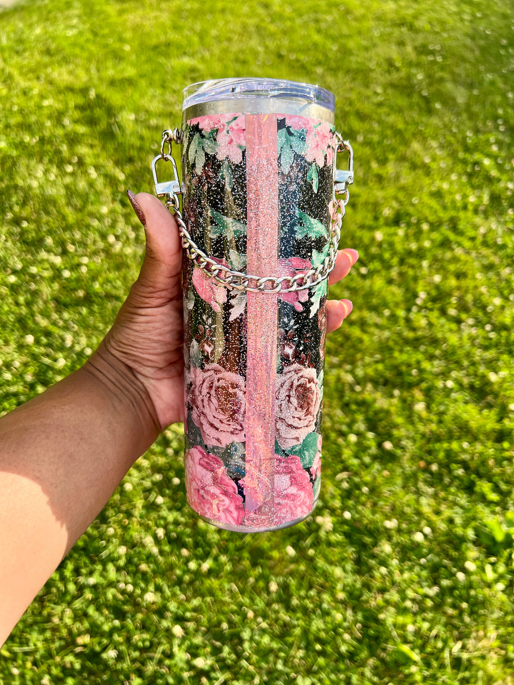 Glitter Floral Purse Tumbler