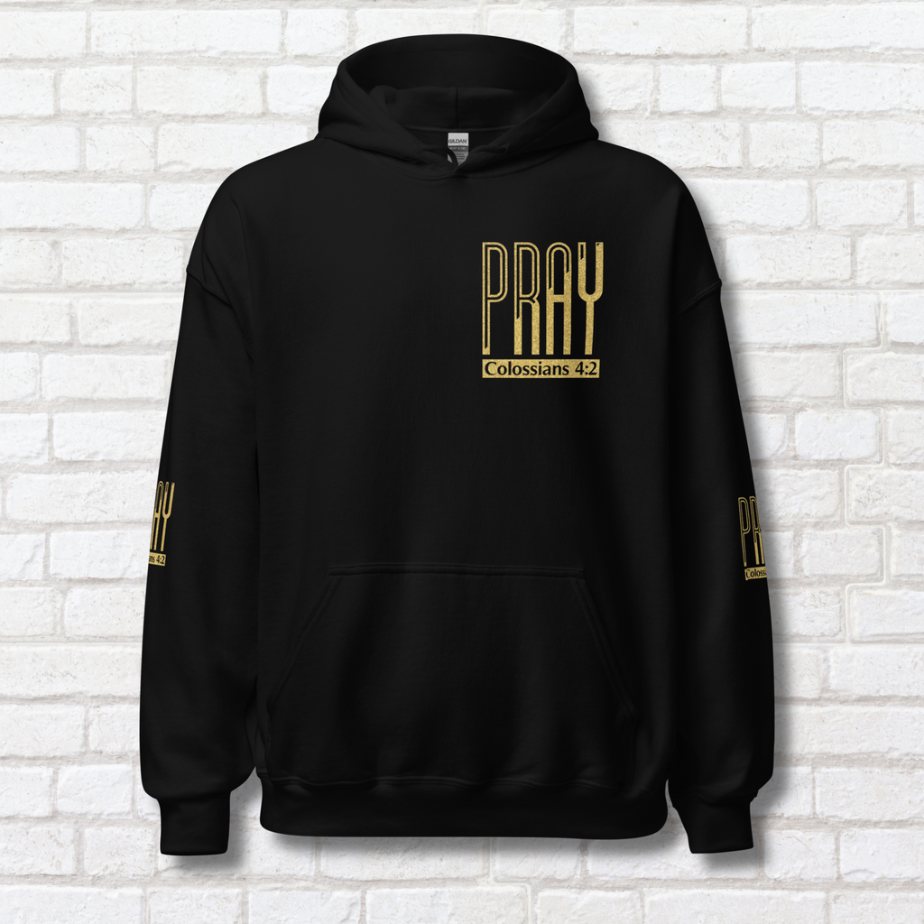 Pray Hoodie Glitter Gold