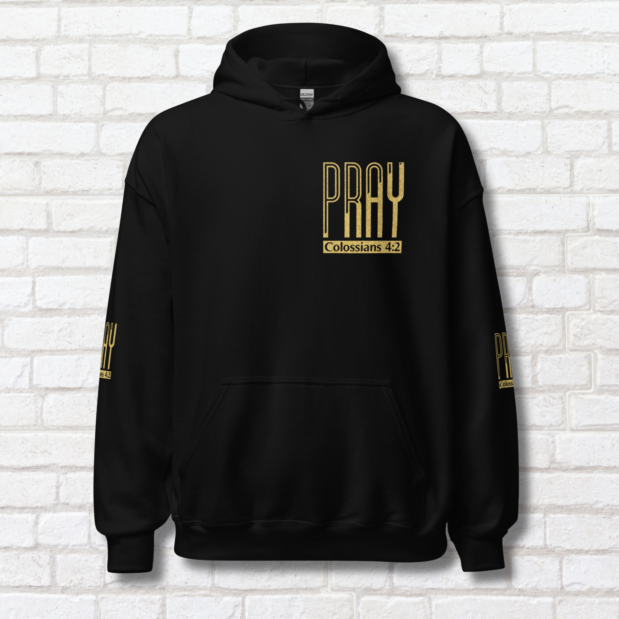 Pray Hoodie Glitter Gold