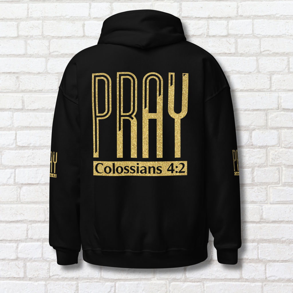 Pray Hoodie Glitter Gold