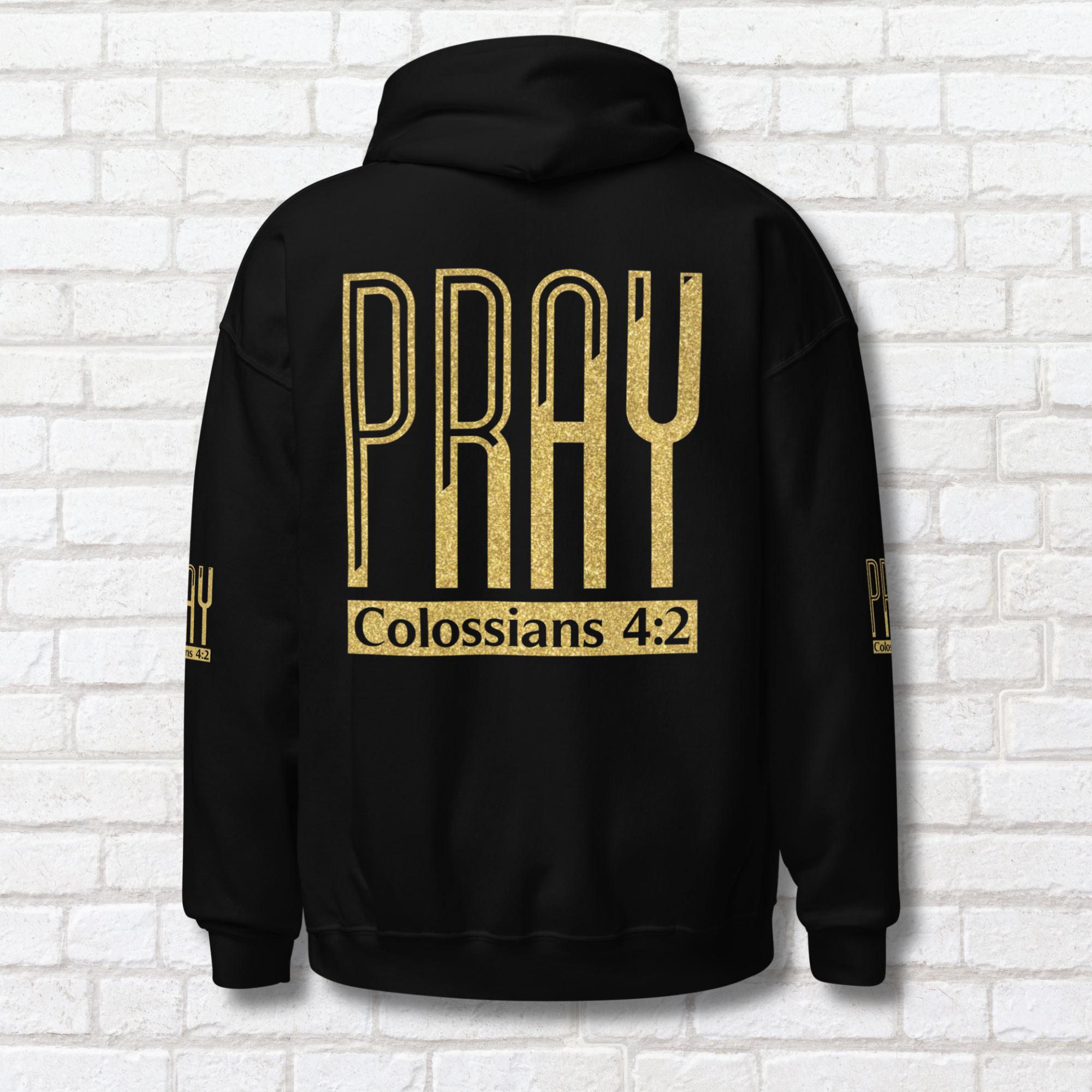 Pray Hoodie Glitter Gold