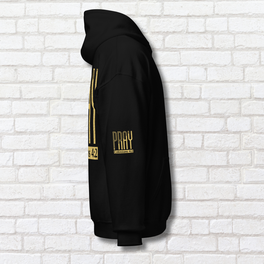 Pray Hoodie Glitter Gold