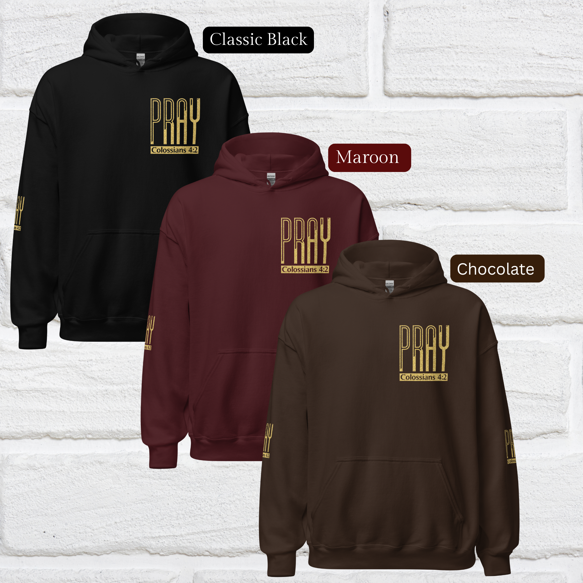 Pray Hoodie Glitter Gold