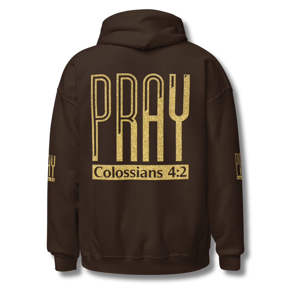 Pray Hoodie Glitter Gold